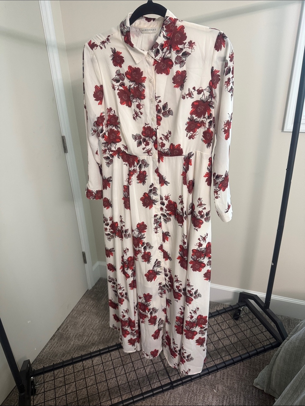 DownEast Cream Maxi Dress with Red Floral Print